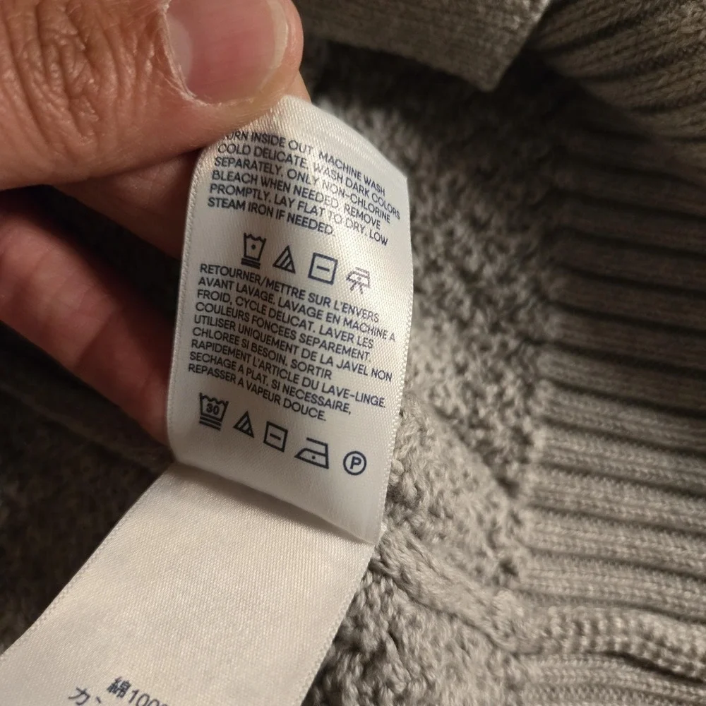 Lands' End Cardigan Sweater Mens Large Gray Drifter‎ Button Front Mock Neck Knit